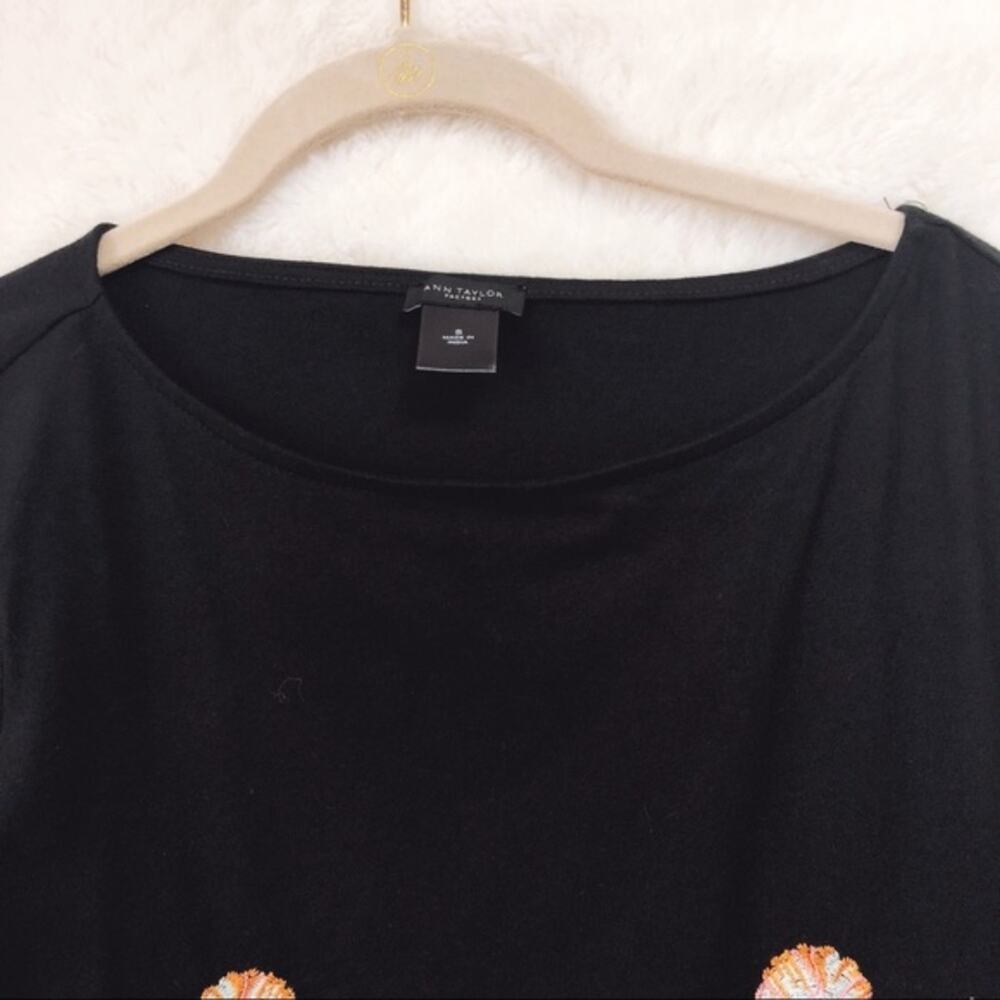 Ann Taylor Black Embroidered Flower Pattern Top - Picture 2 of 5